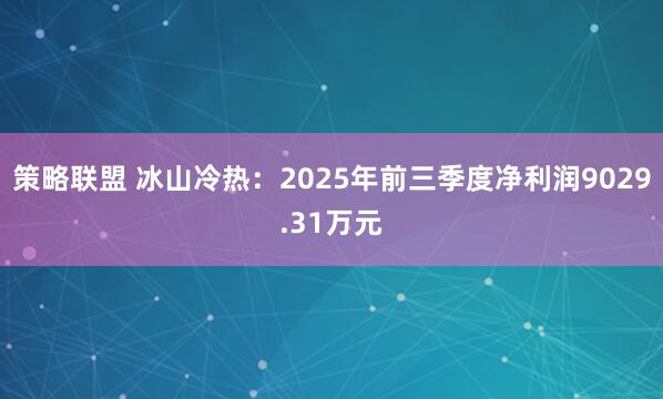 策略联盟 冰山冷热：2025年前三季度净利润9029.31万元